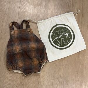 Plaid Handmade Brown Kids Romper with Bag